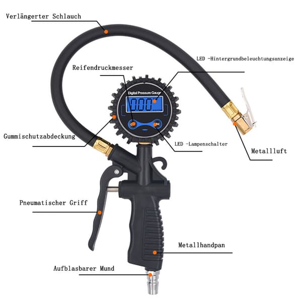 Digital däckpump Däcktrycksmätare med LCD-skärm Lufttrycksmätare Däcktrycksmätare Tryckluft Hög precision