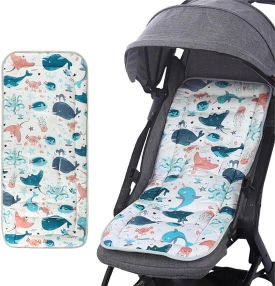Stroller Seat Cushion in Breathable Cotton - Universal Reversible Stroller Pad for Stroller/Pram