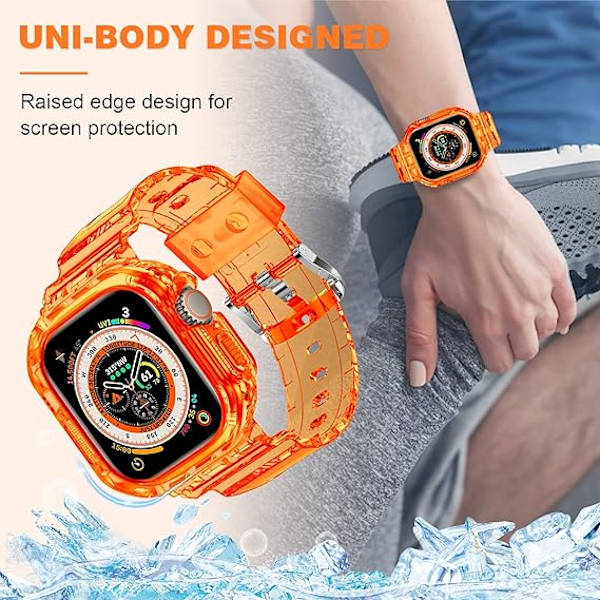 Yhteensopiva Crystal Clear Apple Watch -rannekkeille, 45 mm 44 mm 42 mm, puskurin kanssa miehille ja naisille, Jelly Sport -kotelo ja -ranneke