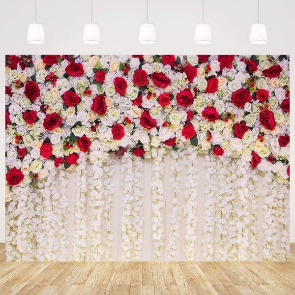 Bryllupstema Romantisk Rose Fotobakgrunner Blomster Fotostudio Fotobakgrunn Bryllupsfestdekorasjon Rekvisitt (7x5FT/2.1x1.5m)