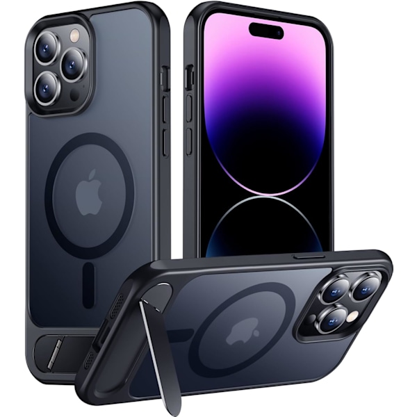 Magnetiskt kompatibel med iPhone 16 Pro Max-fodral, [Inbyggt osynligt stativ][Kompatibelt med MagSafe] [Militärklass stöttåligt] Smalt genomskinligt Dark Purple for iPhone 16 6.1"