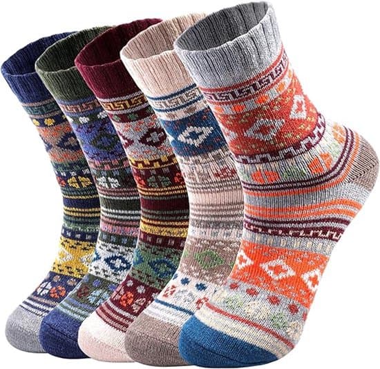 Uldsokker - Varme vinteruldsokker, velegnede til kvinder - Crew Sock sko, dame - 5 par - Enkel størrelse - D