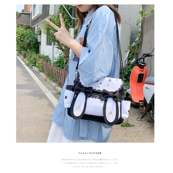 Japansk Kawaii Bunny Ear-ryggsäck med söt Manga Girl Skolryggsäck Bokväska Satchel Student Teen JK (liten, svart)