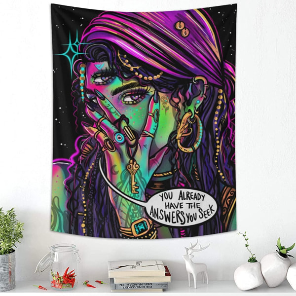 Hippie Wall Tapestry Trippy Cool Girl Art Mysterious Tapestry Teen Girl and Boy Wall Hanging Tapestries for Bedroom Dorm Home（90*120cm）-F163