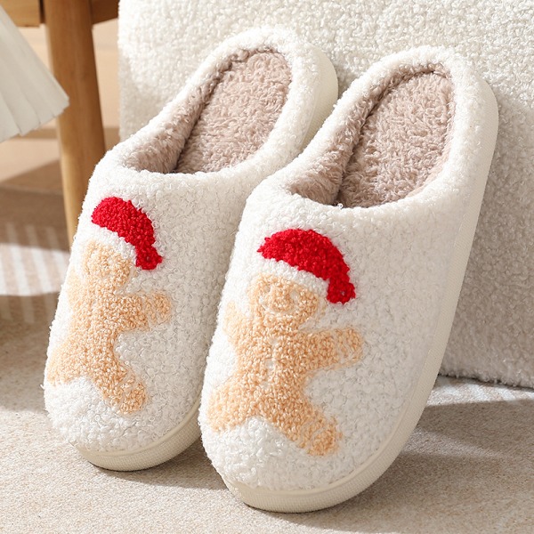 RUYI Jule-Tøfler til Kvinder og Mænd - Plys Tøfler, Vintertøfler Varme og Fluffy, Skridsikre Letvægts Bløde Tøfler, Julegaver Gingerbread man 40-41 (suitable for size 39-40)