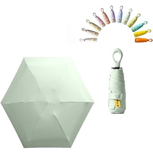 Mini solparaply med ringhandtag Beläggningslagertyg Blockering/anti UPF 50 UV-skydd Kompakt/regn sol/herr dam barn-Leng Xiang grön