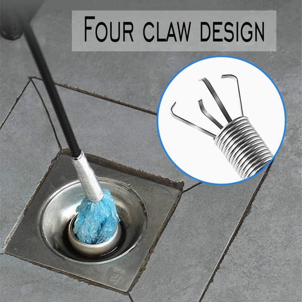 Drain Cleaner, Drain Cleaning Tool with Spring-Loaded Pressure Handle, Multifunctional Cleaning Claw for Toilets, Floor Drains and Sinks