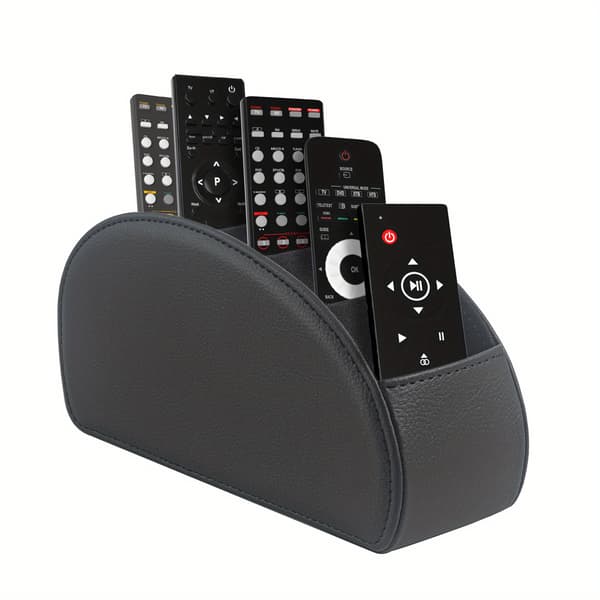 Remote Control Holder with 5 Compartments, PU Leather TV Remote Control Organizer Storage Box Black