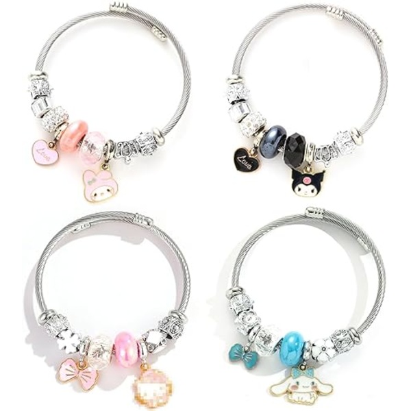 4 st kawaii armbandset söta charm armband pärlor, söta tecknade armband armband för kvinnor flickor bff vänskapsarmband matchande smycken