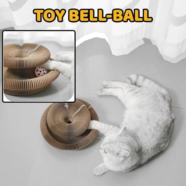 Foldable Scratch Mat for Cats with Ball & Bell Toy