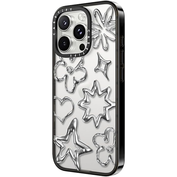Kompakt iPhone 16 Pro Max Deksel [Lettvekt / 1,2 m 2X Militær Grad Fallbeskyttelse/Slank] - Kirsebær - Klar Svart Chrome Doodles iPhone 16 Pro Max