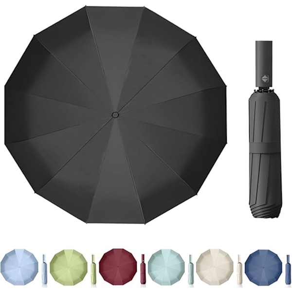 Maibar paraply vindtätt starkt kompakt 24 ribbor vattentätt paraply hopfällbart reseparaply vindtätt parasoll för män och kvinnor Obsidian Black