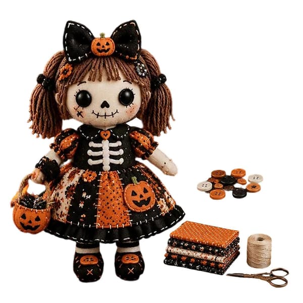 Halloween Patchwork Sæt - Skelet Heksedukke - Begyndervenligt Syprojekt