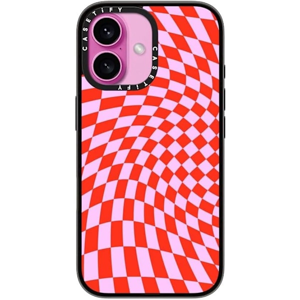 Kompakt iPhone 16 Pro Max Deksel [Lettvekt / 1,2 m 2X Militær Grad Fallbeskyttelse/Slank] - Kirsebær - Klar Svart Strawberry Checkers iPhone 16