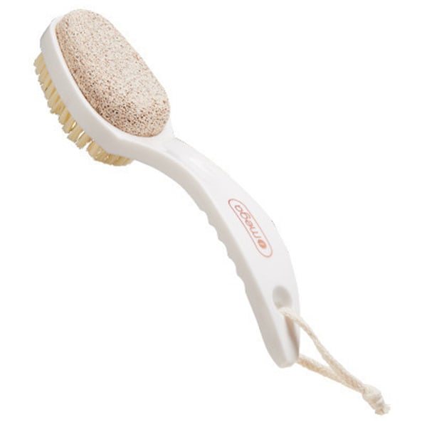 Pumice Stone For Feet & Foot Brush Med Håndtak 2-I-1 Dobbeltsidig Pimpsten Fotfil Med Børste. Hvit