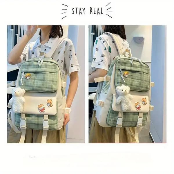 School Plaid Backpack 5-Piece Set