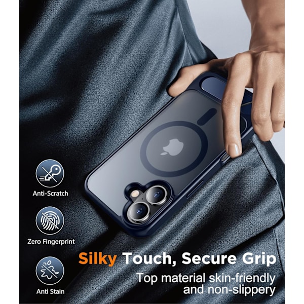 Magneettinen iPhone 16 Pro Max -kotelo, [Sisäänrakennettu näkymätön jalusta][Yhteensopiva MagSafe-tekniikan kanssa] [Sotilastason iskunkestävä] Ohut läpikuultava Blue for iPhone 16 6.1"