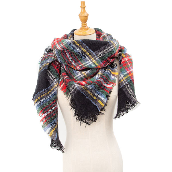 Mode Vinter Varmt Stort Tartan Tæppe Plaid Sjal SJ-08# Black green 135x135x200cm