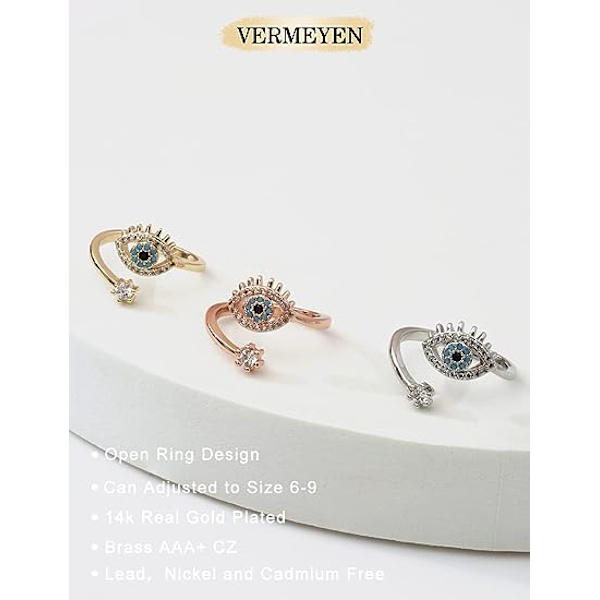 Guld Statement Ringe til Kvinder 14k Guldbelagt Sølv Rosenguld Ondt Øje Chevron Spids V-Formet Åben Ring Marquise Cubic Zirconia Justerbare Ringe