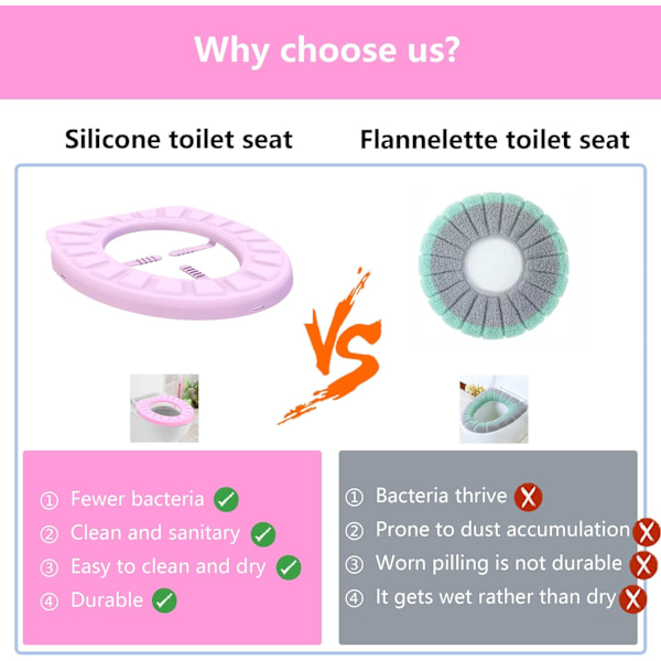 Silikoninen WC-istuimen kansi, WC-istuimen pehmuste, Pehmustettu WC-istuin, Silikoninen pestävä, Uudelleenkäytettävä ja kestävä, Puhdas ilman bakteerijäämiä (Pinkki)