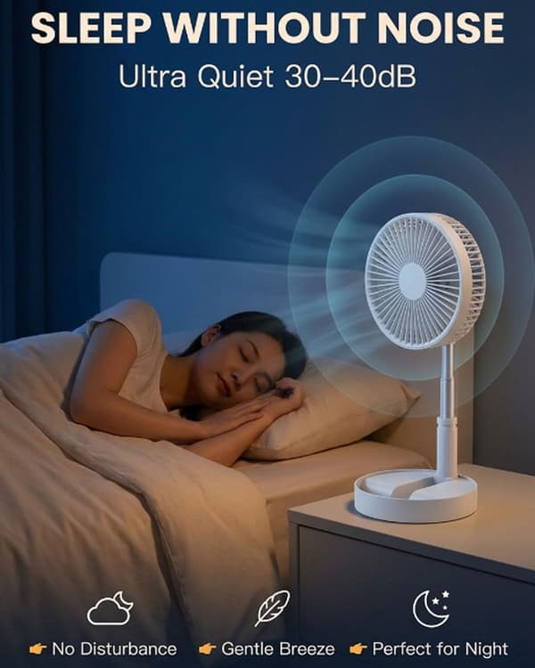 Portable Mini Floor Fan with Rechargeable Battery, 4 Modes, Adjustable Height, Remote Control and Foldable Storage Pink Pink 3600mAh