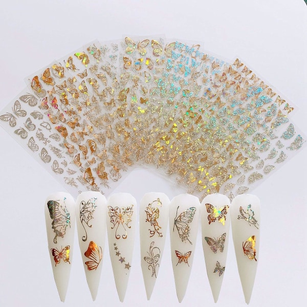 Nail Angel 8 Nail Art Stickers Different Laser Gold and Silver Butterfly Shape Nail Decoration 10238