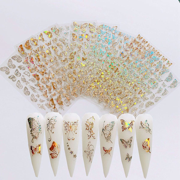 Nail Angel 8 Nail Art Stickers Olika Laser Guld och Silver Fjärilsform Nagel Dekoration 10238