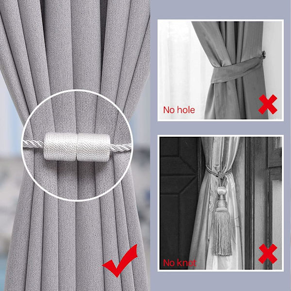 4 kappaletta 16 tuuman magneettiset verhonpitimet käsintehdyt sivunaru kodin toimisto verhoihin (valkoinen)