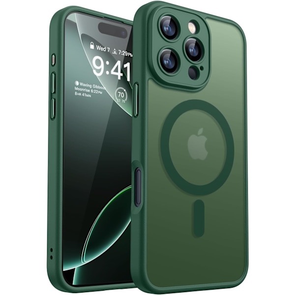 Magnetiskt skal för iPhone 16 Pro Max med fullständigt kameraskydd [Kompatibel med MagSafe] [Genomskinlig matt] Skyddande telefonfodral, Matt svart Deep Green iPhone 16 Pro