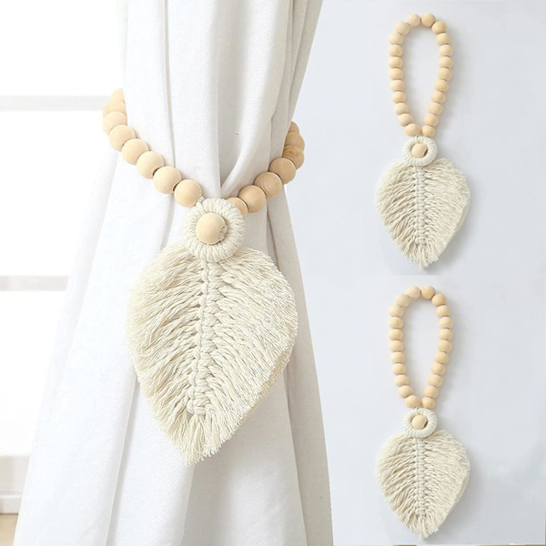 Boho tyg gardinbindningar 2 stycken upphängningar bladhållare macrame nappa konst bohemisk flätad dekor