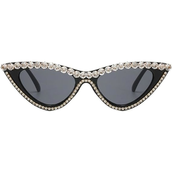 Solbriller Krystal Rhinestone Shades Retro Halvramme Kvinder Katteøjne Briller