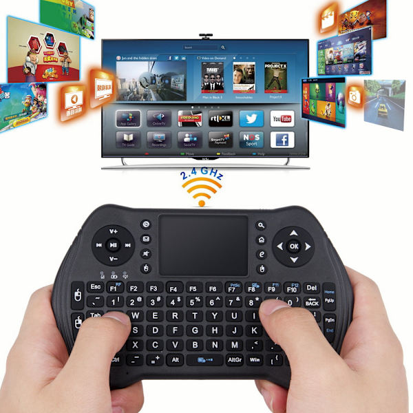 Mini-langaton näppäimistö, 2,4 GHz:n langaton mininäppäimistön ohjain, yhteensopiva Android TV Box -litiumpariston kanssa