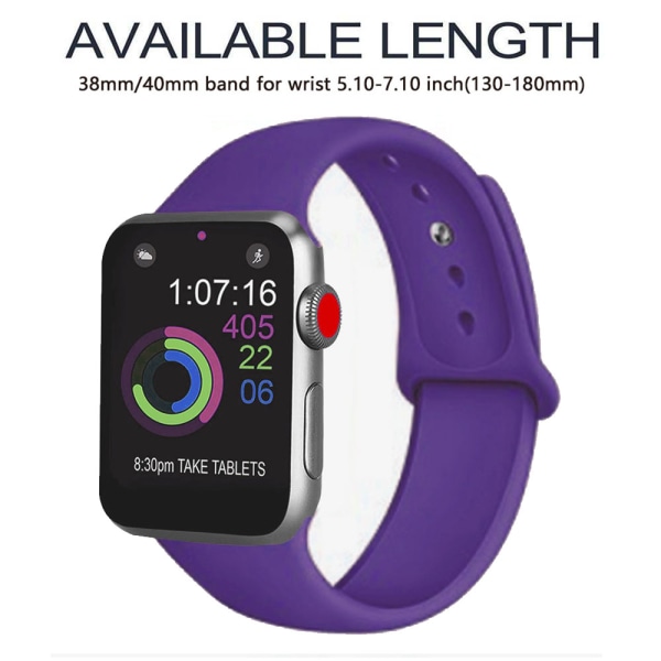 Sport Band kompatibel med klokke 38-40mm Myk silikon erstatnings Sport Band kompatibel med iWatch Series 5/4/3/2/1, S/M, M/L-dyp lilla