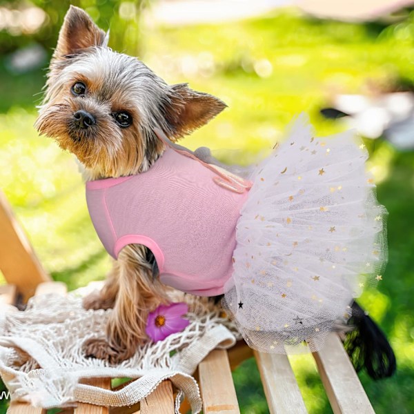 Koiramekko pienille koirille tytöille, naaraspennun mekko kanilla Chihuahualle Yorkielle, kesäiset lemmikkieläinten vaatteet koiran tutun hame - Vaaleanpunainen S