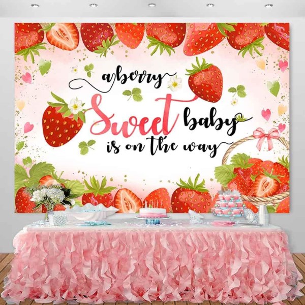 Jordbær Baby Shower Bakgrunn for Jente En Berry Sweet Party Dekorasjoner Rød Jordbær Frukt Baby Shower Bakgrunn Banner 7x5ft