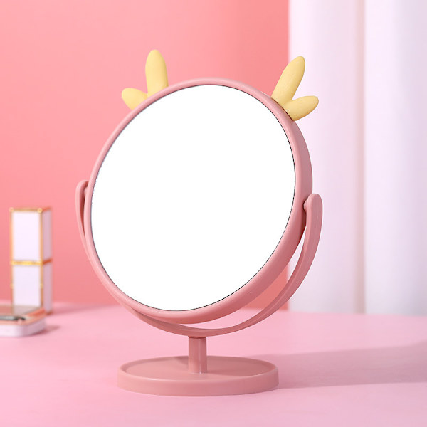 Bordsspejl til toiletbord, spejl til kvinder, bærbart spejl til kollegieværelser, studerende, katteørespejl, simpelt sminkeprinsessespejl - Antler pink
