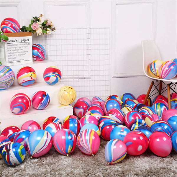 12 tum regnbågsfärgade tie dye-ballonger 30 st agatmarmor latex swirl-ballonger för tie dye-födelsedagsfesttillbehör, roliga hippie-festdekorationer