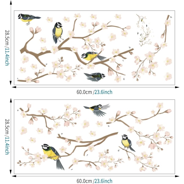 Magnolia Grenar Väggdekaler Vita blommor Väggdekaler Gör-det-själv avtagbara Färgglada fåglar Sjungande PVC-väggdekal för klassrumsförskola Barndekoration