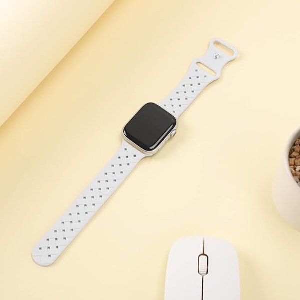 Silikoninen punottu ranneke Apple Watchille 42mm 44mm 45mm 49mm, Vaihtokelpoinen silikoninen urheilullinen hengittävä ranneke naisille ja miehille - Valkoinen