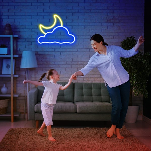 Neonskylt Moln och Måne för Väggdekor USB-driven LED-neonskyltar för Sovrum Barnrum Bröllopsfest Dekoration, Ljusstyrka Justerbar-Varm Vit