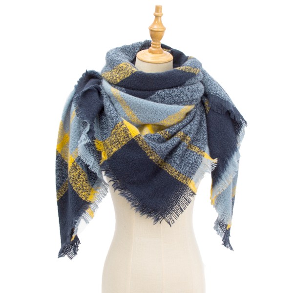 Modevinter Varm Stor Rutig Pläd Sjal Halsduk SJ-26#Blue 135x135x200cm