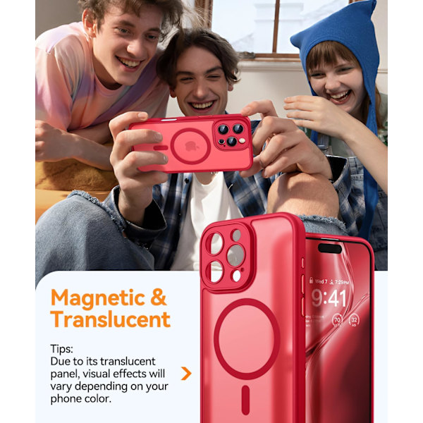 Magneettinen suojakotelo iPhone 16 Pro Maxille täydellä kamerasuojauksella [Yhteensopiva Magsafen kanssa] [Puoliksi läpikuultava matta] Suojaava puhelinkotelo, matta musta Red iPhone 16 Pro Max