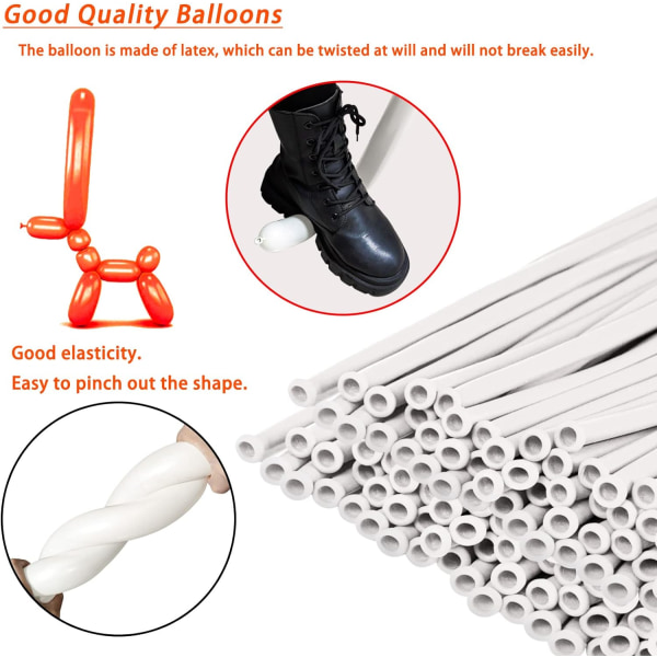 Långa ballonger 100-pack vit modellering Långa magic ballonger Förtjockning Latex Vridande DIY-djurballong för festdekoration