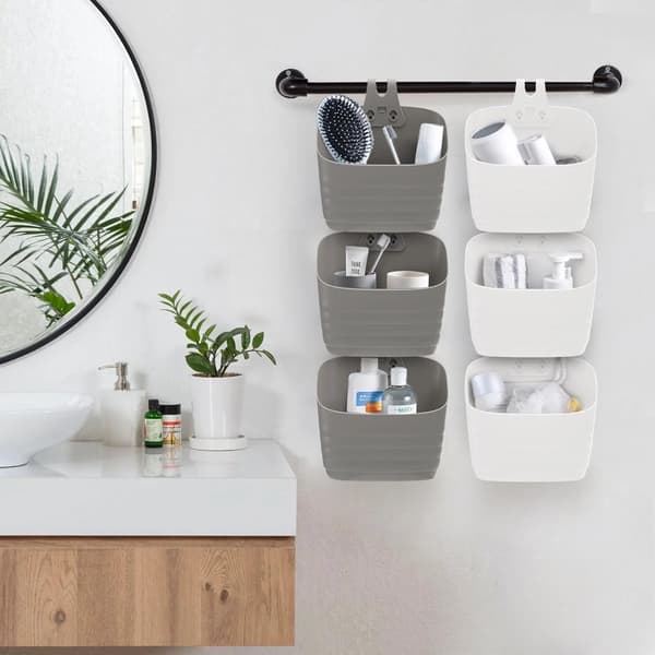 Set of 6 Hanging Plastic Baskets, Suitable for Kitchen and Over-Cabinet Door Storage.