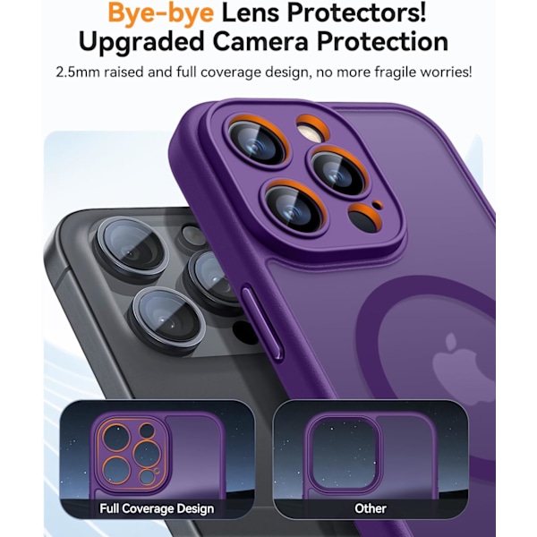 Magnetisk etui til iPhone 16 Pro Max med fuld kamerabeskyttelse [Kompatibel med Magsafe] [Gennemskinnelig mat] Beskyttende telefonetui, mat sort Deep Purple iPhone 14 Pro Max