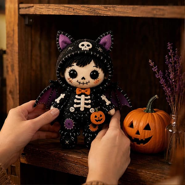 Halloween Patchwork Sæt - Skelet Heksedukke - Begyndervenligt Syprojekt