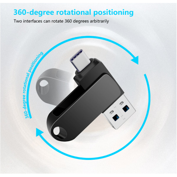 USB C -muistitikku 64 Gt, tyyppi C USB 3.0 -muistitikku avaimenperällä, 2-in-1 OTG -muistitikku, kääntyvä hyppyasema (hopea)