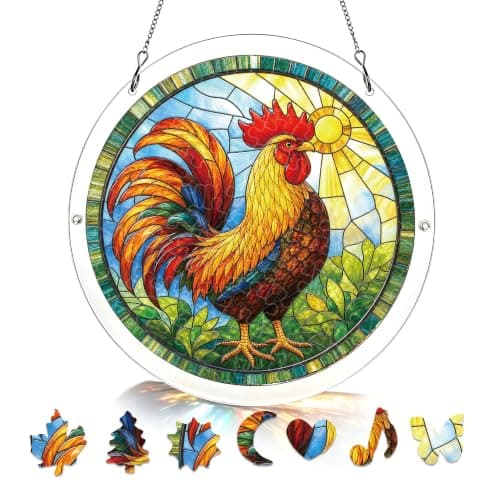 Rooster Acrylic Puzzle Suncatcher, 83 Pieces DIY Window Decor