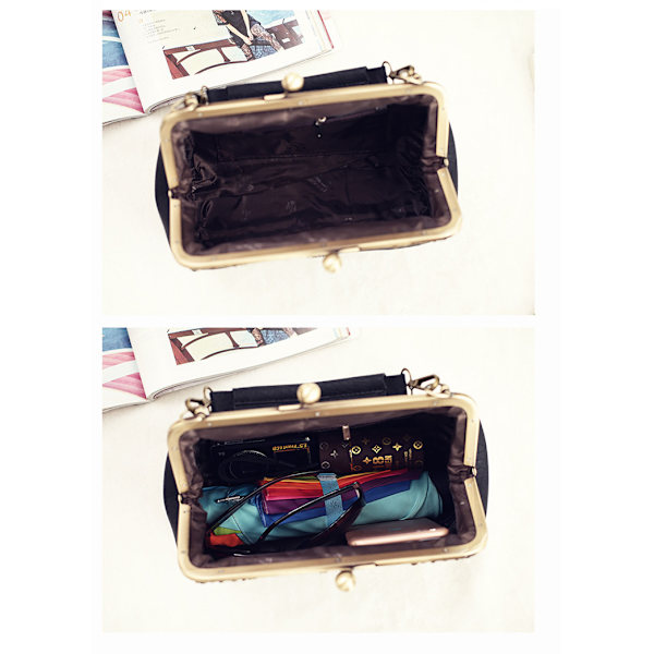 Retro Hollow Handväska för Kvinnor Läder Axelväska Kväll Kuvertväska Kiss Lock Stängning Crossbody Väska Handväska