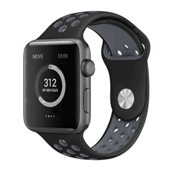 Compatible with Apple Watch Bands 38-40mm/42mm-44mm, Breathable Silicone Sports Replacement-38/40mm black with cool grey